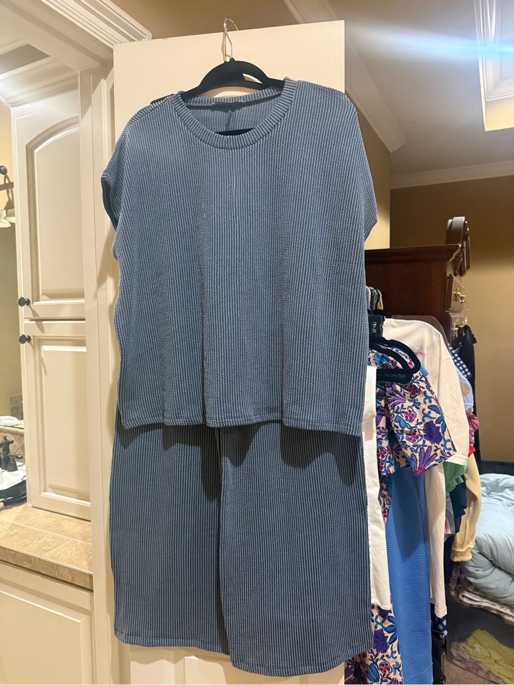 Zenana Outfitters Ribbed Maxi Skirt Set in Dusty Blue - Picture 2 of 2